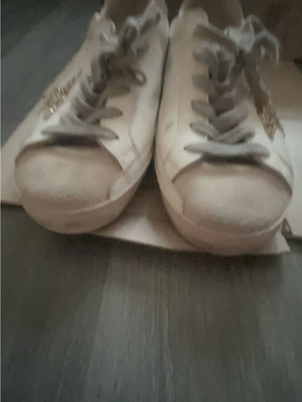 Golden Goose White Low-Top Sneakers with Gold Glitter Star - Picture 2 of 6